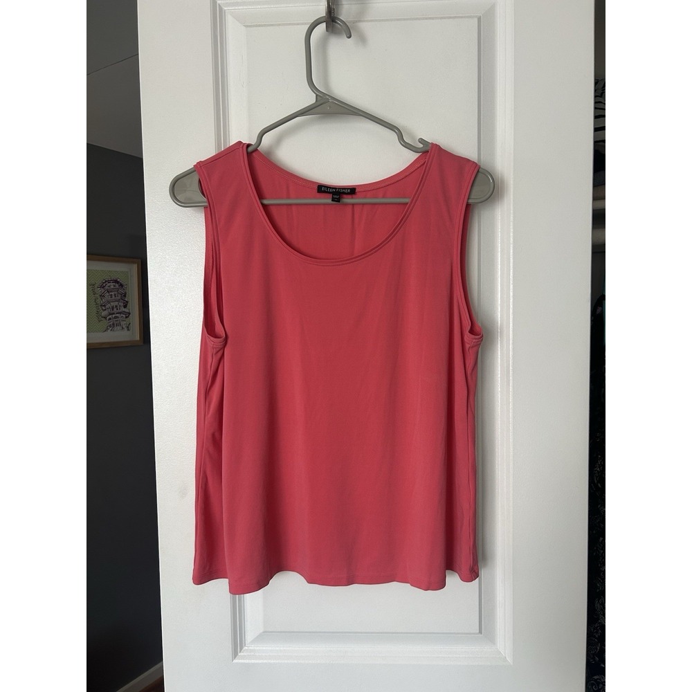 Eileen Fisher 100% Silk Tank Top Coral Pink Sleeveless Quiet Luxury Size M